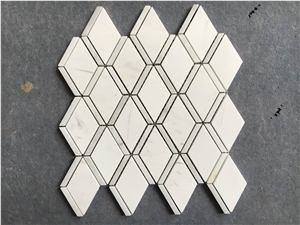 Polished Rhombus Shape Carara White Marble Mosaic Tiles