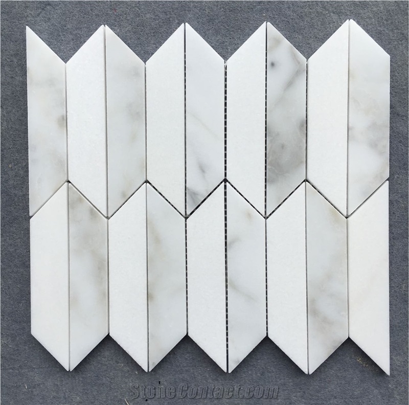 Polished Rhombus Shape Carara White Marble Mosaic Tiles