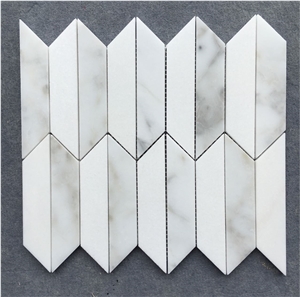 Polished Rhombus Shape Carara White Marble Mosaic Tiles