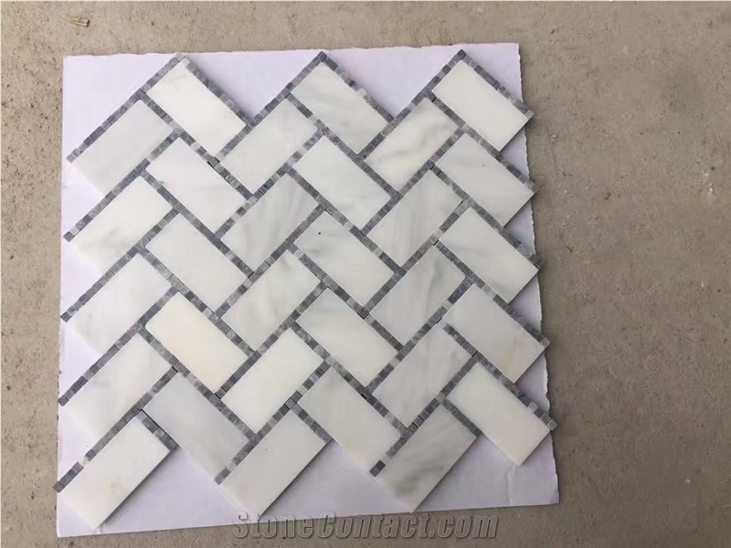 Polished White ,Grey,Beige Basket Weave Mosaic