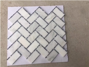 Polished White ,Grey,Beige Basket Weave Mosaic