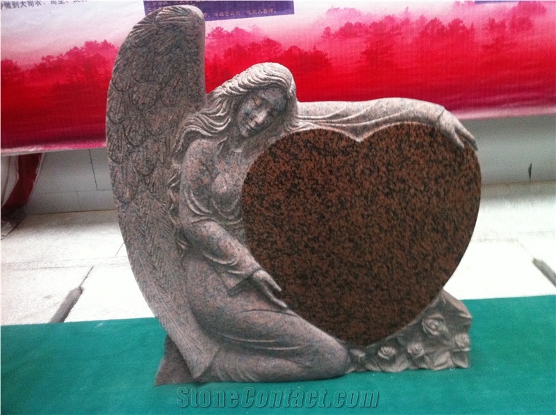 Angle Monument American Style, Red Granite Heart Monument & Tombstone