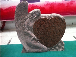 Angle Monument American Style, Red Granite Heart Monument & Tombstone