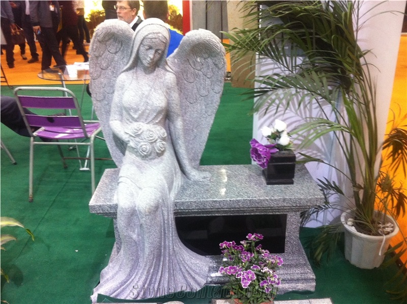 Angle Monument, Grey Granite Engraved Tombstones