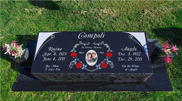 Bevels Markers Headstone, Black Granite Slant Gravestone