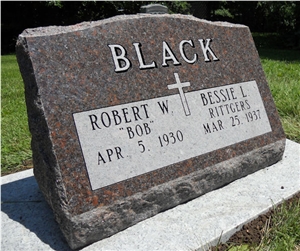 Brown Granite Slant Grave Stone Bevels