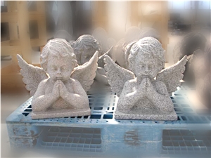 Cupid Sculpture, Beige Granite Angel Sculptures