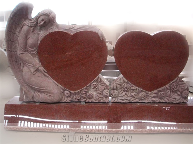 Indian Red Granite Double Heart Monument Headstone