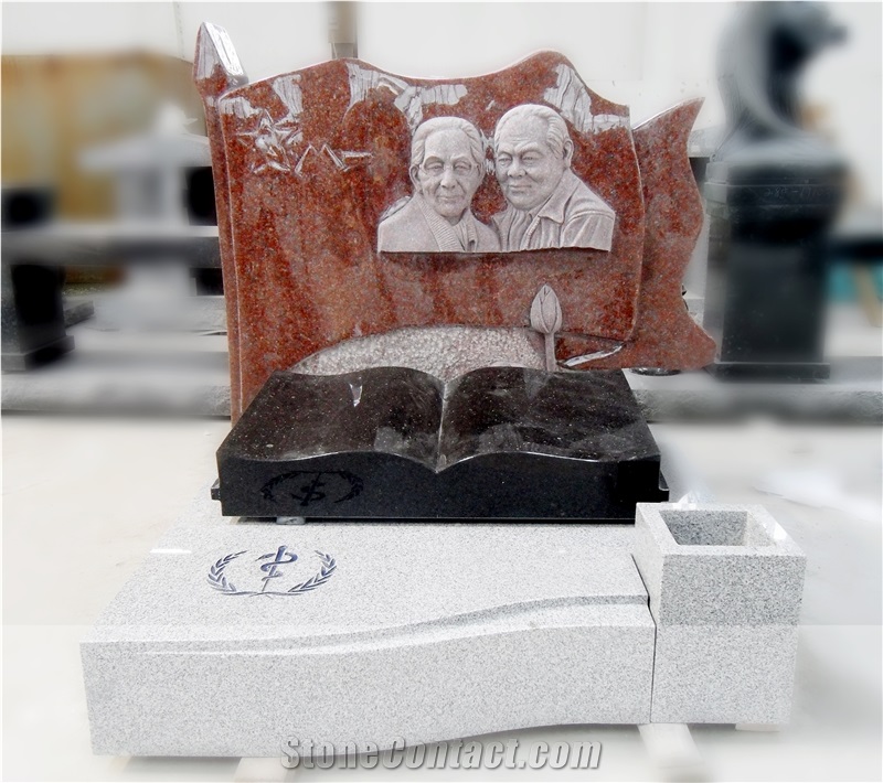 Indian Red Granite Western Style Monument Custom Tombstone
