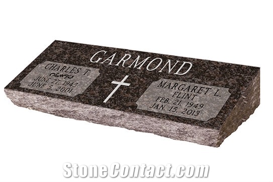 Mahogony Double Bevel Headstone, Brown Granite Slant Gravestone