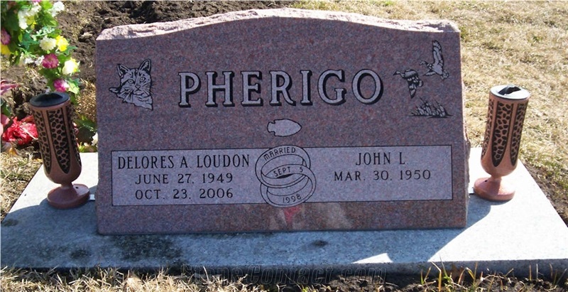 Red Granite Slant Gravestone, Bevels