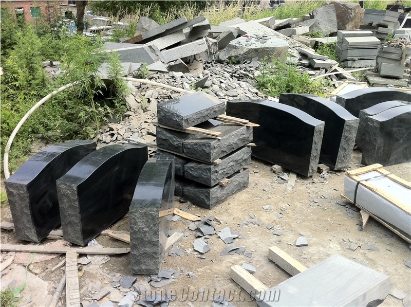 Shanxi Black Granite Bevels Slant Monument Headstone