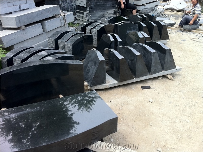 Shanxi Black Granite Bevels Slant Monument Headstone