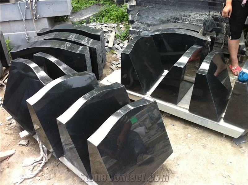 Shanxi Black Granite Bevels Slant Monument Headstone