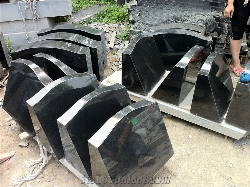 Shanxi Black Granite Bevels Slant Monument Headstone