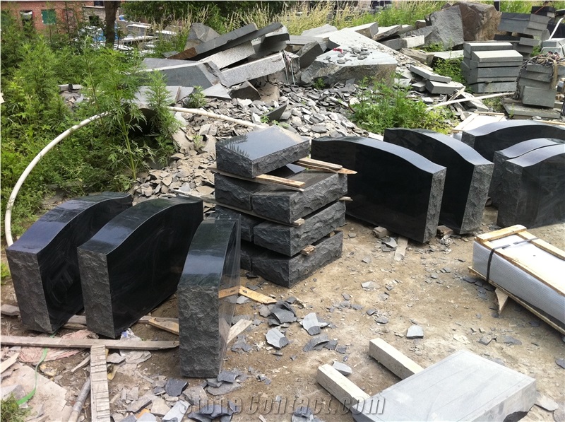 Shanxi Black Granite Bevels Slant Monument Headstone