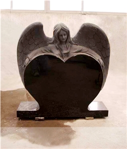 Shanxi Black Granite Western Monument Angel Heart Tombstone