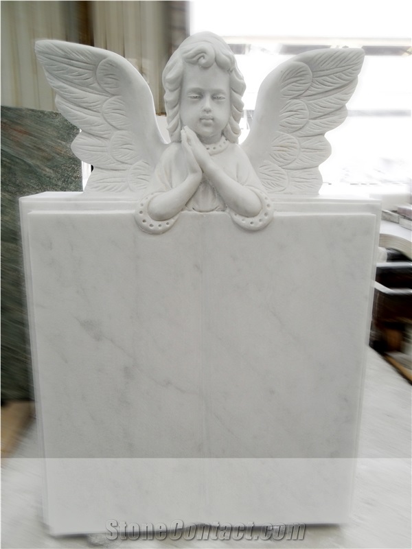 White Marble Upright Monument Tombstone Angle Headstone