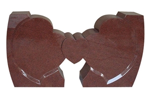 Winged Heart Design Monument Tombstone Indian Red Granite
