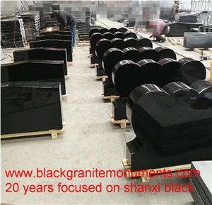 China Absolute Black Granite Tombstone,Shanxi Black Granite Monument ,Western Style Upright Polished Shanxiblack Headstone with Carving, China Supremeshanxi Black Granite Us Style Die Stone Monument