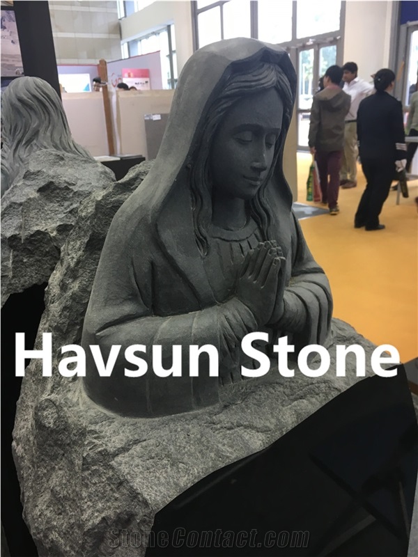 G654 Dark Grey Color Jesus Monument , Mary Bust Tombstone Religous Monument