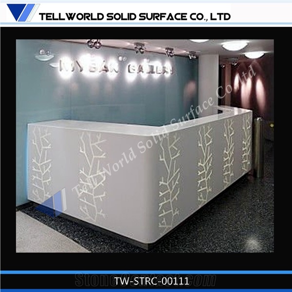 2017 Morden Design Artificial Marble Luxurious Fancy L Shape Translucent Hotel Reception Desk, Hotel Service Front Desk