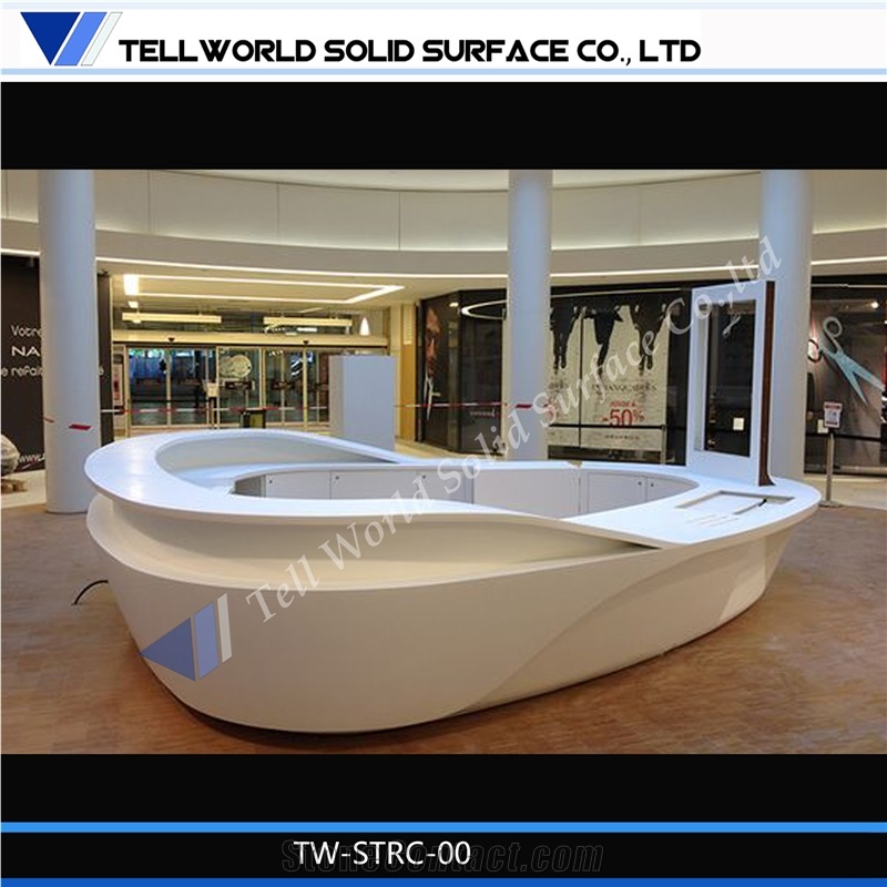 Customized Acrylic Solid Surface High Quality Lobby Curved Reception Desk by Tell World