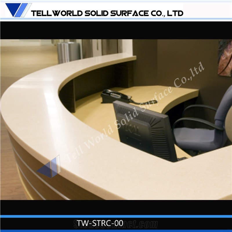 Customized Acrylic Solid Surface High Quality Lobby Curved Reception Desk by Tell World