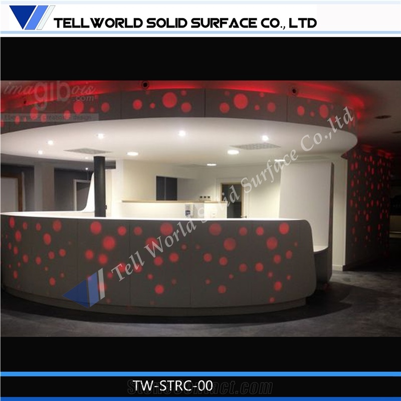 Customized Acrylic Solid Surface High Quality Lobby Curved Reception Desk by Tell World