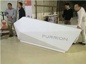 Customized Modern Acrylic Solid Surface Diamond Reception Desk with Led Logo