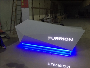 Customized Modern Acrylic Solid Surface Diamond Reception Desk with Led Logo
