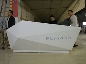Customized Modern Acrylic Solid Surface Diamond Reception Desk with Led Logo