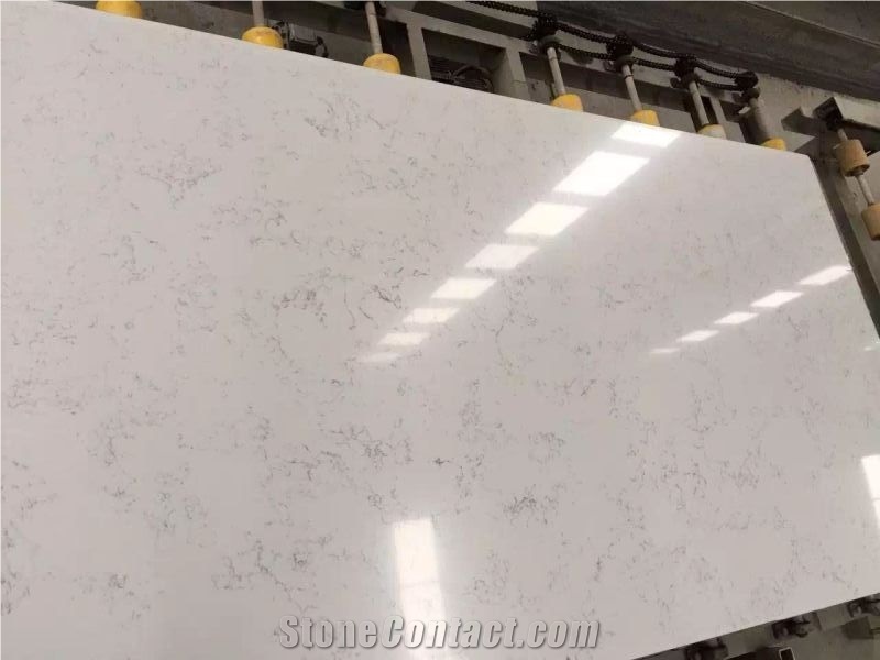Construction Material in Excellent Quality Carrara Custom Quartz Stone Table Top, Kitchen Cabinet Stone Island Top, Carrara Custom Quartz Stone Table Top, Kitchen Cabinet Stone Island Top