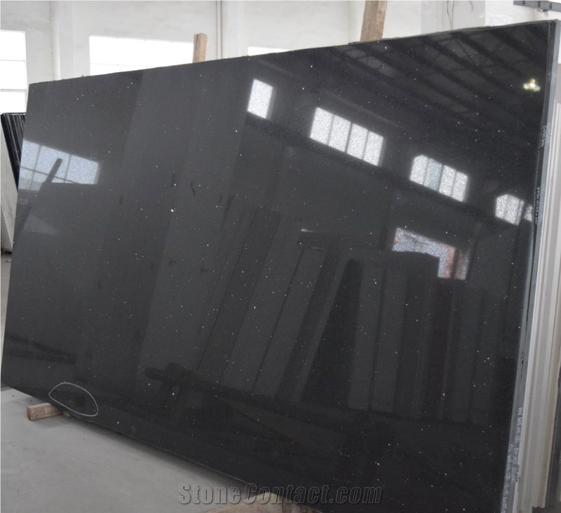 Crystal Black Sparkle Black Quartz Stone Worktop, Kitchen Countertop, Fireplace with Eased Edging Widely Used in Residential and Commercial Kitchen and Bath Applications