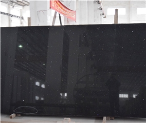 Crystal Black Sparkle Black Quartz Stone Worktop, Kitchen Countertop, Fireplace with Eased Edging Widely Used in Residential and Commercial Kitchen and Bath Applications