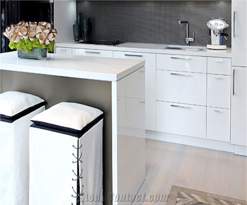 Polished Decorative White Artificial Quartz Stone Sheets for Tops, Discount Solid Surface Countertops with Wide Range Of Collections