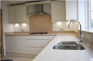 Sparkle Yellow Quartz Stone Countertop,Crystallized Glass Artificial Quartz Stone Top with Bevel Edges and Customized Edges Available Resistant to Heat, Stain and Scratch