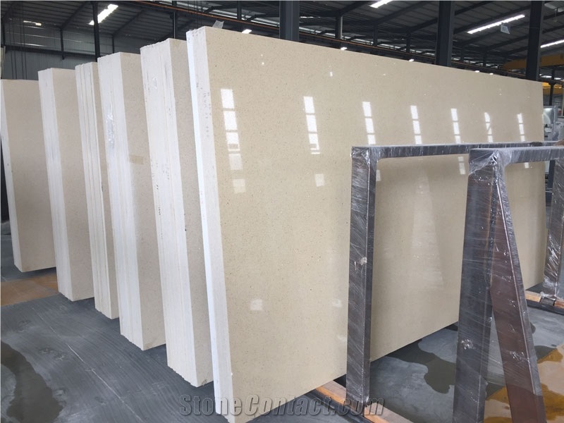 Sparkle Yellow Quartz Stone Countertop,Crystallized Glass Artificial Quartz Stone Top with Bevel Edges and Customized Edges Available Resistant to Heat, Stain and Scratch