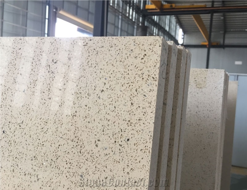 Sparkle Yellow Quartz Stone Countertop,Crystallized Glass Artificial Quartz Stone Top with Bevel Edges and Customized Edges Available Resistant to Heat, Stain and Scratch