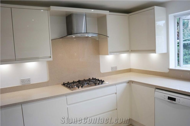 Sparkle Yellow Quartz Stone Countertop,Crystallized Glass Artificial Quartz Stone Top with Bevel Edges and Customized Edges Available Resistant to Heat, Stain and Scratch