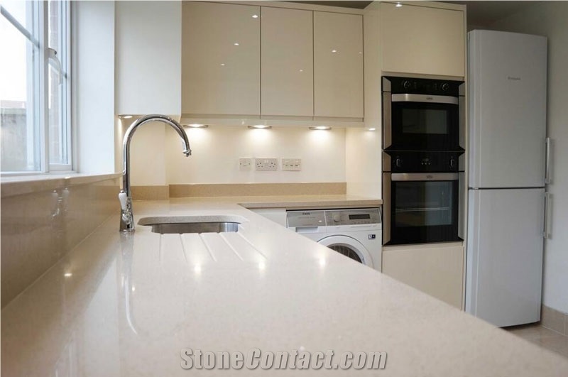 Sparkle Yellow Quartz Stone Countertop,Crystallized Glass Artificial Quartz Stone Top with Bevel Edges and Customized Edges Available Resistant to Heat, Stain and Scratch