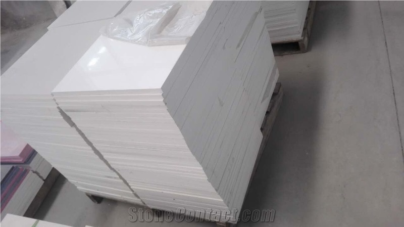 Polished Cut to Size Pure White Quartz Floor Tiles