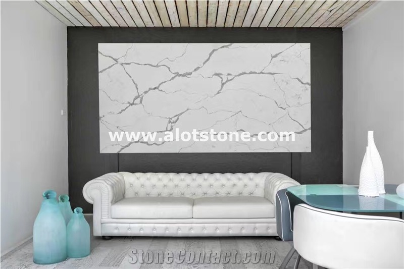 Artificial Calacatta Pearl Quartz Slab,Eternal Calacatta White Quartz Stone Slab,