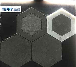 Basalt Stone/G684 Granite Mix Guangxi White/Calacatta White/Carrara White Marble Hexagon Mosaic for Bath and Kitchen Wall Cover and Interior Decor from China