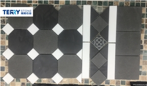Basalt Stone/G684 Granite Mix Guangxi White/Calacatta White/Carrara White Marble Hexagon Mosaic with Sculpture for Bath and Kitchen Wall Cover and Interior Decor from China
