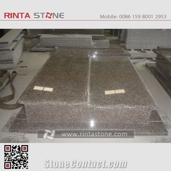 G664 Monuments Tombstone Headstone Cherry Brown Granite Gravestone Western Style Monument Double Monuments Upright Monuments Cross Style Tombstones Custom Headstone Luoyuan Red Granite Engraved Tombst
