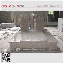 G664 Monuments Tombstone Headstone Cherry Brown Granite Gravestone Western Style Monument Double Monuments Upright Monuments Cross Style Tombstones Custom Headstone Luoyuan Red Granite Engraved Tombst