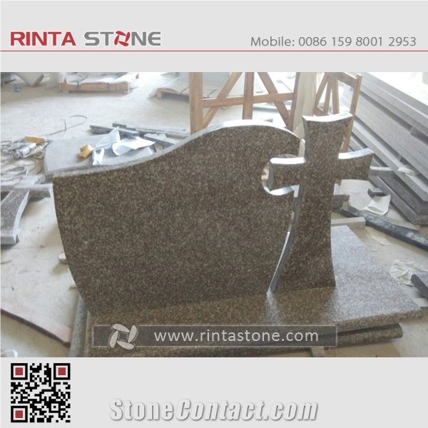 G664 Monuments Tombstone Headstone Cherry Brown Granite Gravestone Western Style Monument Upright Monuments Cross Style Tombstones Custom Headstone Luoyuan Red Granite Engraved Tombstone