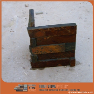 Autumn Brown Culture Stone Corner,Copper Brown Ledge Stone Corner,Rusty Stacked Stone Corner, Flat,Wall Cladding Tile,Veneer Panel,L Shape