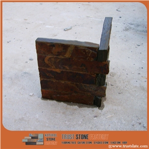 Autumn Brown Culture Stone Corner,Copper Brown Ledge Stone Corner,Rusty Stacked Stone Corner, Flat,Wall Cladding Tile,Veneer Panel,L Shape